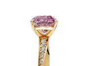 Side Accent Engagement Ring Setting for Fancy Pink Cushion Cut Center with Accent Shoulders and Prong Head in Yellow Gold