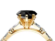 Baguette Engagement Ring Setting for Fancy Black Heart-Shaped Center with Alternating Bar-Set Band and Prong Head in Yellow Gold
