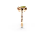 Halo Engagement Ring Setting for Fancy Yellow Oval Center with Inner Milgrain Border and Prong Head in Rose Gold