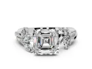 Floral Engagement Ring Setting for Asscher Cut Center with Trailing Marquise Accents and Prong Head in Platinum