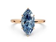 Low-Set Solitaire Engagement Ring Setting for Fancy Blue Oval Center with Thin Plain Band and Prong Head in Rose Gold