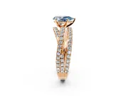 Solitaire Engagement Ring Setting for Fancy Blue Pear-Shaped Center with Woven 3-Strand Pave Band and Prong Head in Rose Gold