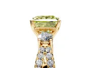 3 Stone Engagement Ring Setting for Fancy Yellow Princess Cut Center with Pave Split Shank and Prong Head in Yellow Gold