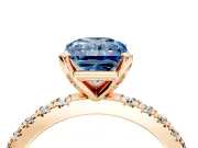 Solitaire Engagement Ring Setting for Fancy Blue Radiant Cut Center with Fine Pave Band and Claw Prong Head in Rose Gold