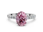 Solitaire Engagement Ring Setting for Fancy Pink Oval Center with Large Accent Band and Prong Head in White Gold