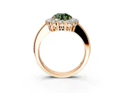 Halo Engagement Ring Setting for Fancy Green Round Cut Center with Milgrain Channel Band and Prong Head in Rose Gold