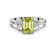 3 Stone Engagement Ring Setting for Fancy Yellow Emerald Cut Center with Wide Plain Band and Prong Head in Platinum