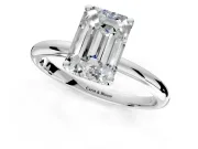Hidden Halo Engagement Ring Setting for Emerald Cut Center with Thin Round-Wire Band and Prong Head in Sterling Silver