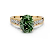 Solitaire Engagement Ring Setting for Fancy Green Oval Center with Cathedral Channel Band and Prong Head in Yellow Gold