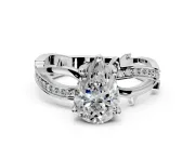 Solitaire Engagement Ring Setting for Pear-Shaped Center with Pave and Plain Crossover Band and Prong Head in Sterling Silver