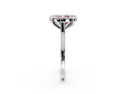 Single Halo Engagement Ring Setting for Fancy Pink Cushion Cut Center with Corner Claws, Plain Band and Prong Head in Sterling Silver
