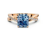 Crossover Engagement Ring Setting for Fancy Blue Radiant Cut Center with Pave and Plain Strands and Prong Head in Rose Gold