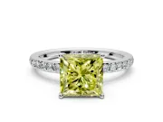 Solitaire Engagement Ring Setting for Fancy Yellow Princess Cut Center with Fine Pave Band and Prong Head in Sterling Silver