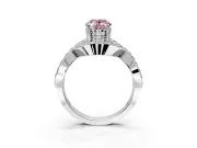 Halo Engagement Ring Setting for Fancy Pink Oval Center with Pave Infinity Twist Band and Prong Head in Platinum