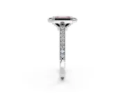 Halo Engagement Ring Setting for Fancy Pink Emerald Cut Center with Milgrain Pave Band and Bezel Head in Platinum