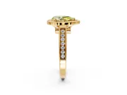 Halo Engagement Ring Setting for Fancy Yellow Pear-Shaped Center with Outer Bezel Rim, Pave Band and Prong Head in Yellow Gold