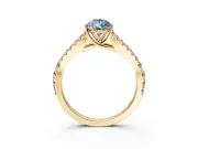 Solitaire Engagement Ring Setting for Fancy Blue Pear-Shaped Center with Pave Split Shank and Prong Head in Yellow Gold