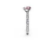 Solitaire Engagement Ring Setting for Fancy Pink Heart-Shaped Center with Milgrain-Edged Pave Band and Prong Head in Platinum