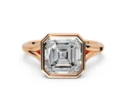 Solitaire Engagement Ring Setting for Asscher Cut Center with V Split Shank and Bezel Head in Rose Gold