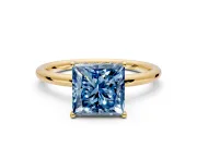 Solitaire Engagement Ring Setting for Fancy Blue Princess Cut Center with Plain Band, Open Basket and Prong Head in Yellow Gold