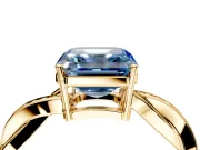 Solitaire Engagement Ring Setting for Fancy Blue Asscher Cut Center with Twisted Pave Band and Prong Head in Yellow Gold
