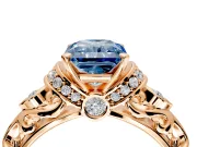 Solitaire Engagement Ring Setting for Fancy Blue Radiant Cut Center with Filigree Band and Prong Head in Rose Gold