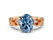 Leaf Engagement Ring Setting for Fancy Blue Oval Center with Milgrain Accent Band and Prong Head in Rose Gold