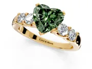 5 Stone Engagement Ring Setting for Fancy Green Heart-Shaped Center with Plain Band and Prong Head in Yellow Gold