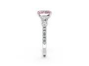 3 Stone Engagement Ring Setting for Fancy Pink Radiant Cut Center with Round Cut Side Accents and Prong Head in Platinum