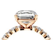 Solitaire Engagement Ring Setting for Asscher Cut Center with Alternating Size Accents and Prong Head in Rose Gold