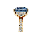 Solitaire Engagement Ring Setting for Fancy Blue Asscher Cut Center with Fine Pave Band and Prong Head in Yellow Gold