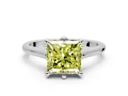 Solitaire Engagement Ring Setting for Fancy Yellow Princess Cut Center with Cathedral Band and Prong Head in White Gold