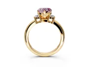 3 Stone Engagement Ring Setting for Fancy Pink Heart-Shaped Center with Wide Plain Band and Prong Head in Yellow Gold