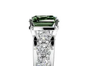 Solitaire Engagement Ring Setting for Fancy Green Asscher Cut Center with Graduated Shared Prongs and Prong Head in White Gold