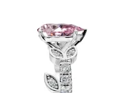 Leaf Motif Engagement Ring Setting for Fancy Pink Pear-Shaped Center with Pave Band and Prong Head in Platinum