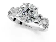 Leaf Engagement Ring Setting for Round Cut Center with Milgrain Accent Band and Prong Head in Sterling Silver