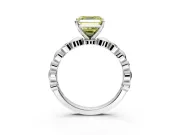 Solitaire Engagement Ring Setting for Fancy Yellow Asscher Cut Center with Beaded Bezel Station Band and Prong Head in White Gold