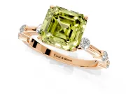 Solitaire Engagement Ring Setting for Fancy Yellow Asscher Cut Center with Bezel Station Band and Prong Head in Rose Gold