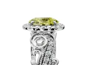 Milgrain Halo Engagement Ring Setting for Fancy Yellow Oval Center with Shoulder Bezels and Prong Head in White Gold
