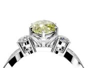 3 Stone Engagement Ring Setting for Fancy Yellow Marquise Center with Pave Twist Band and Prong Head in Platinum