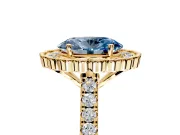 Milgrain Floral Halo Engagement Ring Setting for Fancy Blue Oval Center with Pave Band and Prong Head in Yellow Gold