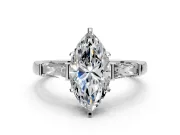 3 Stone Engagement Ring Setting for Marquise Center with Tapered Baguettes, Plain Band and Prong Head in Platinum