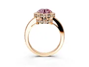 Halo Engagement Ring Setting for Fancy Pink Round Cut Center with Metal-Rimmed Halo, Pave Band and Prong Head in Rose Gold