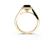 Halo Engagement Ring Setting for Fancy Black Asscher Cut Center with Narrowing Pave Band and Prong Head in Yellow Gold