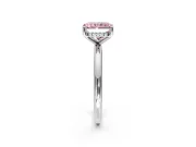 Hidden Halo Engagement Ring Setting for Fancy Pink Radiant Cut Center with Thin Round-Wire Band and Prong Head in Sterling Silver