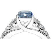 Solitaire Engagement Ring Setting for Fancy Blue Radiant Cut Center with Graduated Shared Prongs and Prong Head in White Gold