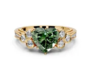 Cluster Engagement Ring Setting for Fancy Green Heart-Shaped Center with Bezel Accent Clusters and Prong Head in Yellow Gold