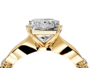 Solitaire Engagement Ring Setting for Princess Cut Center with Carved Leaf Shoulders and Prong Head in Yellow Gold