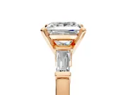 3 Stone Engagement Ring Setting for Princess Cut Center with Channel Baguette Accents and Prong Head in Rose Gold