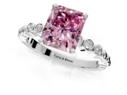 Solitaire Engagement Ring Setting for Fancy Pink Radiant Cut Center with Bezel-Dot Beaded Band and Prong Head in Sterling Silver